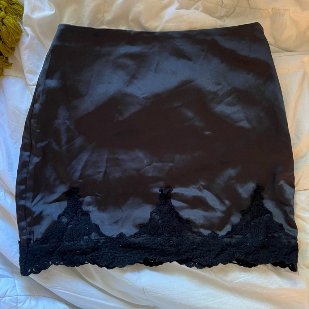 UO Lace Trim Silk Mini Skirt